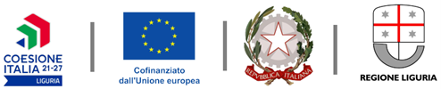 Loghi istituzionali del cofinanziamento: Coesione Italia 21-27 Liguria, Cofinanziato dall'Unione europea, Repubblica Italiana, Regione Liguria